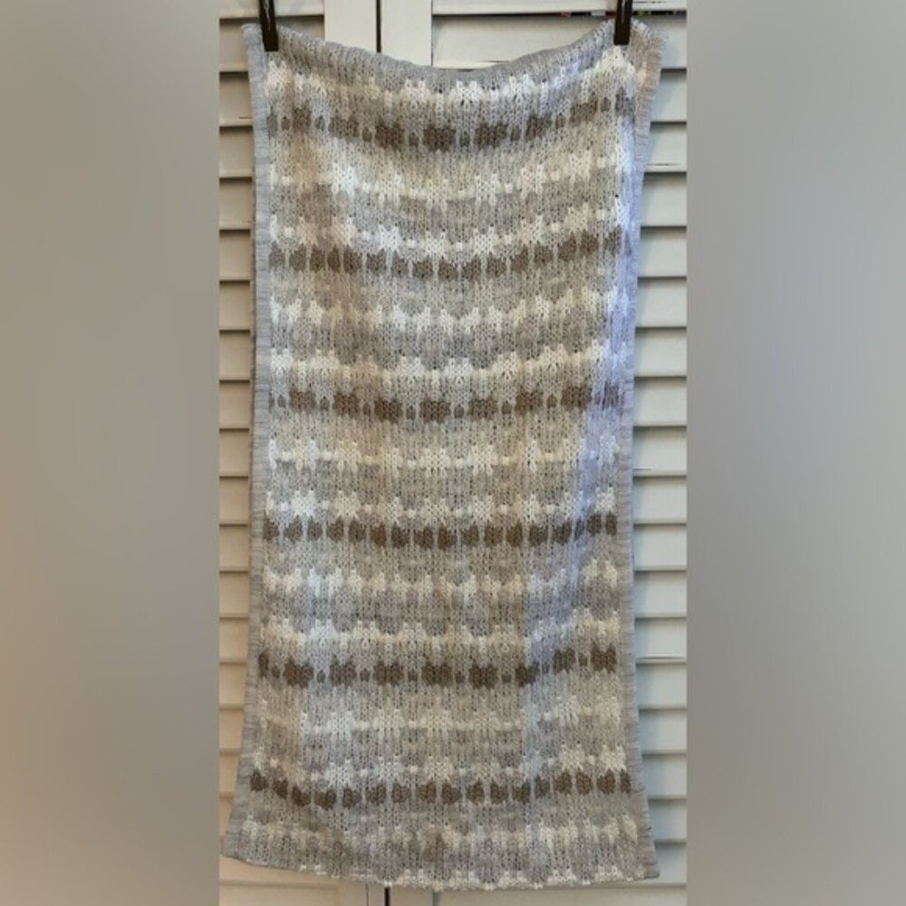 Loft Crocheted Gray & Cream Infinity Scarf